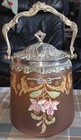 Seau à biscuits 1900 art nouveau verre émaillé décor floral Legras