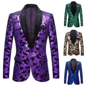Hombres Lentejuelas Esmoquin Chaqueta Traje Blazer Abrigo Fiesta Showman Disfraz Vestido Elegante - Imagen 1 de 16