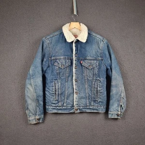 Vintage Levi's Jacket Mens 38R M Medium Blue Sherpa Trucker USA Made 80s Snap - Picture 1 of 10