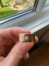 9ct gold Solid antique diamond gipsy ring Size R, band Hallmarked 1917