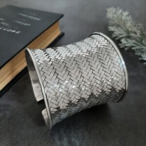 Solid Sterling Silver Wide Woven Vintage Hill Tribe Design Cuff Bangle (sbg424)