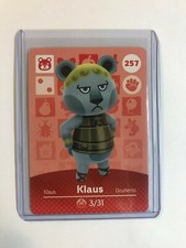  Klaus # 257 Animal Crossing Amiibo Card Horizons Series US - NEVER SCANNED