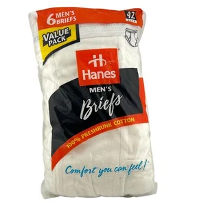 Hanes Mens Briefs Value Pack 6-Pack Size 42 White 100% Preshrunk Cotton NOS - Picture 1 of 5