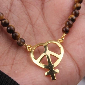 Brass Multishape Chain Necklace Heart Cross Peace Sign Gemstone Chain Necklace - Picture 1 of 5