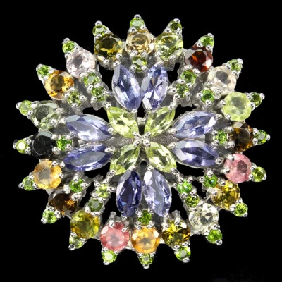 925 Anello Argento Sterling Iolite Cromo Diopside Peridoto Tormalina Gemma - Immagine 1 di 4