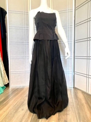 Vestido Yves Saint Laurent Rive Gauche Vintage Negro Sin Tirantes Peplum - Talla 6 Foto 1 de 4