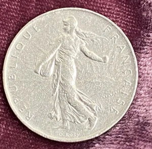 Antique 1969 Republique Francaise 1 Franc Nickel Coin Liberte Egalite Fraternite - Picture 1 of 9