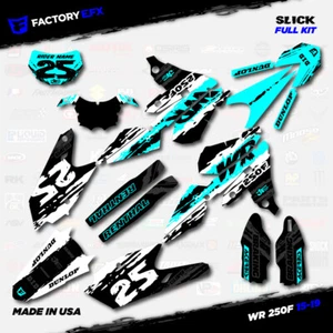 White & Cyan Slick Racing Graphics Kit fits Yamaha 15-19 WR250F WR 250F Decals - Foto 1 di 5