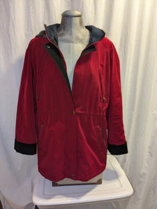 Womens Classic NAUTICA Jacket Sz Large Flannel Lined Removable Hood- Red/Black - Picture 1 of 14