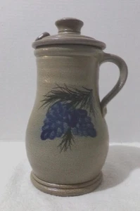 2002 ROWE POTTERY WISCONSIN PINE CONE DECORATED WATER PITCHER W/LID-SALT GLAZED - Picture 1 of 1