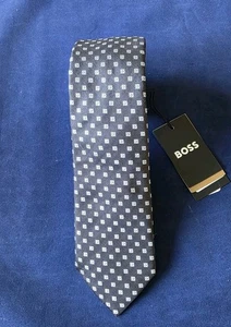 HUGO BOSS BLACK LABEL SILK TIE BLACK /BLUE MADE IN ITALY#50512605-NWT - Picture 1 of 6