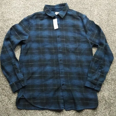 AG Jeans Flannel Shirt Men's Large Blue Black Plaid Button Up Long Sleeve NWT - Image 1 of 4
