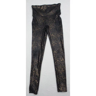 Spanx Leggings Womens Size Medium Black Gold Faux Leather Leopard Shine - Image 1 of 4