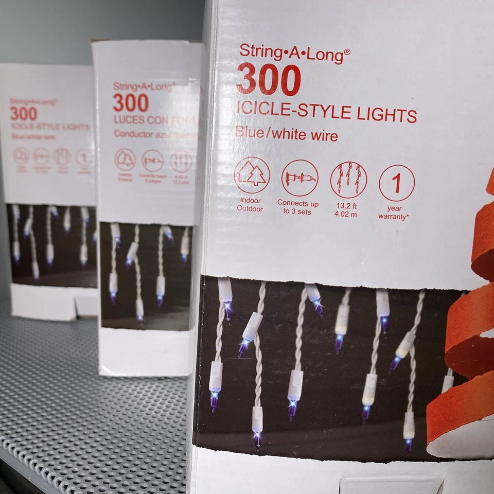 GE Icicle-Style Lights String-A-Long 300ct, luz azul, 13,2 pés de comprimento pacote com 2 - Imagem 1 de 4