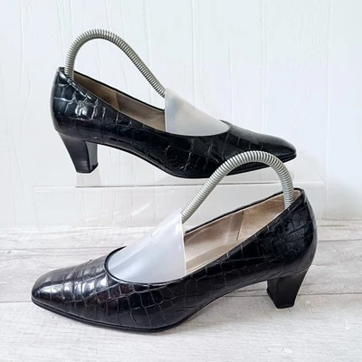 Zapatos de Corte de Cuero Gabor Reino Unido Talla 5.5 Damas Negros Piel de Serpiente Tacón Bloque Sin Cordones Foto 1 de 4