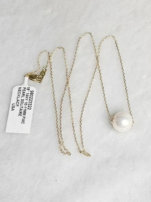 Collar colgante de perlas cultivadas de agua dulce de 8-8,5 mm en oro amarillo sólido de 14K - 17" Foto 1 de 4