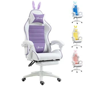 Sedia da gioco in pelle PU viola 65x63x142 cm con poggiapiedi e orecchie rimovibili - Foto 1 di 9