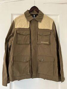 Browning men medium cotton nylon canvas hunting jacket brown & tan leather logo