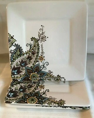 TABLETOPS GALLERY ~ "ANGELA"~HAND PAINTED~8 1/2" SQUARE PLATE~1 or ALL~1+ SHIP  - Image 1 of 4