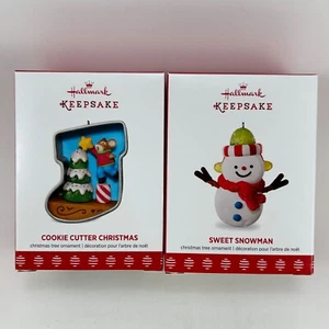 2 Hallmark Ornaments 2017 - Cookie Cutter Christmas #6 Stocking & Sweet Snowman - Picture 1 of 5