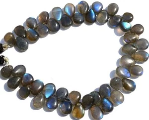 Natural Gem Blue Fire Labradorite 10x7mm Approx. Size Smooth Pear Beads 8" - Picture 1 of 7