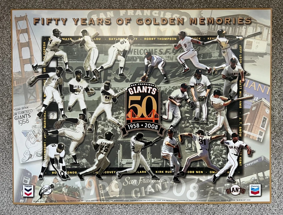 San Francisco SF Giants 50 Fifty Years Golden Memories Poster 1958-2008 Chevron - Image 1 of 4