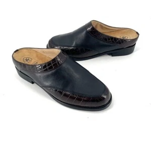 ARIAT NEW Black & Brown Mixed Leather Croc Embossed Slip On Sport Comfort Mule - Picture 1 of 6