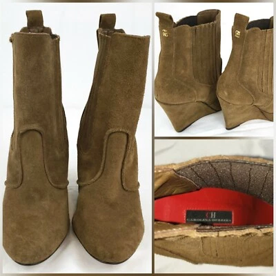 CH Carolina Herrera Suede Ankle Booties SZ 39 US 8.5 beige MSRP $250 - Image 1 of 4