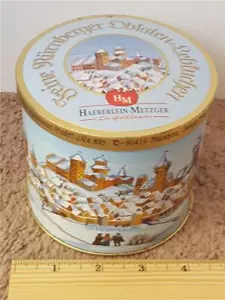 Vintage Haeberlein Metzger HM German Cookies Feine Oblaten Canister Tin Round - Picture 1 of 1