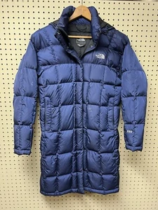 Womens Small The North Face Down Puffer Jacket 600 Coat Blue Zip Hooded *Paint - Picture 1 of 15