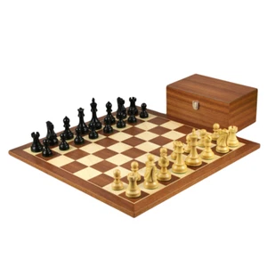 Mahogany Chess Set 21 Inch With Mahogany Chess Board and Weighted Ebonised Staun - Picture 1 of 10