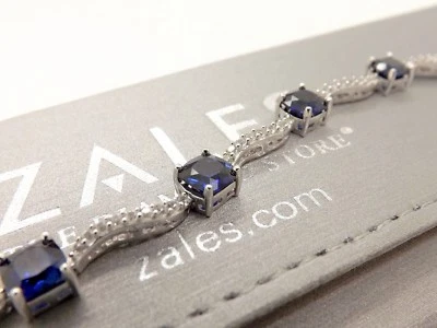 ZALES MIDNIGHT BLUE SAPPHIRE 925 STERLING SILVER TENNIS BRACELET IN ORIGINAL BOX - Image 1 of 4