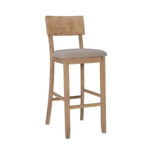 Linon Home Decor Bar Stool 31.5" Solid Acacia Wood High Back w/ Gray Fabric Seat - Picture 1 of 8
