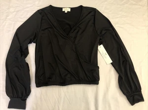 Live In The Moment Cropped L/S Blouse Women M Wrapped Pullover Plunging Neckline - Picture 1 of 7