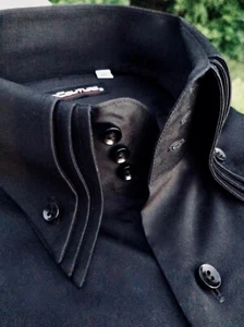 MorCouture Black 3 Button Triple Collar Shirt - Picture 1 of 1