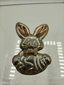 Vintage Silver Copper Gold Tone Large Easter Bunny Rabbit Brooch Pendant Pin - Picture 1 of 9