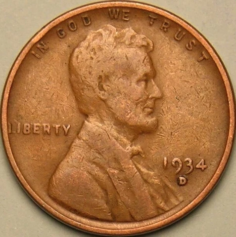 1934 D - Lincoln Wheat Penny - G/VG Cover