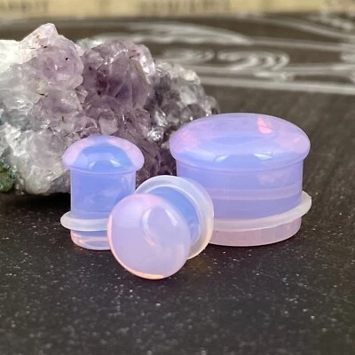 Lavender Opalite Stone Single Flare Plugs (STN-741) set ear gauges PICK SIZE - Image 1 of 3