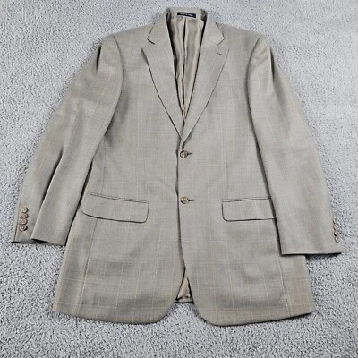 Pendleton Blazer Mens 42L Long Khaki Wool Pane Check Sport Coat Jacket 2 Button - Imagem 1 de 4
