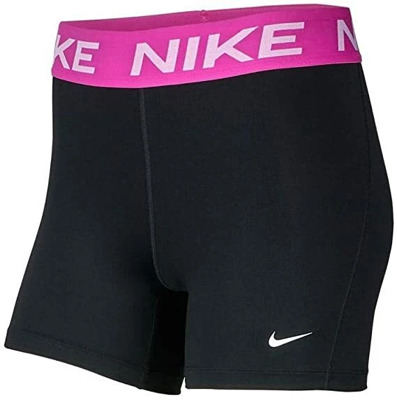 NEW! NIKE PRO [L] Women Tight Fit 5" Volleyball SHORTS-Black/Fuschia CJ2319-011 - Image 1 of 1
