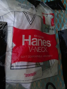 Vintage 1976 Hanes 2 Pk Cotton V-Neck T Shirts MEDIUM UNWORN OPENED PACKAGE - Picture 1 of 6