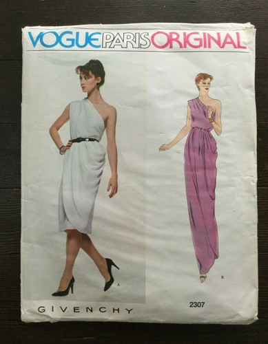 Abito monospalla Vogue Paris originale 2307 Givenchy drappeggiato 2 lunghezze tg 10 nuovo