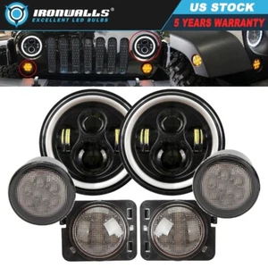 6PCS 7" LED Headlights Turn Signal Fender Lamps Kit For Jeep Wrangler JK 2007-18 - Bild 1 von 12