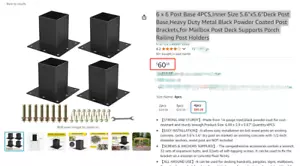6 x 6 Post Base 4PCS,Inner Size 5.6"x5.6"Deck Post Base,Heavy Duty Metal Black P - Picture 1 of 7