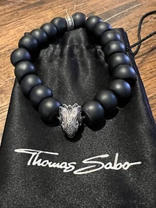 THOMAS SABO MEN'S OBSIDIAN SILVER EAGLE MENS BRACELET "NEW" - Picture 1 of 7