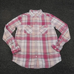 Express Shirt Womens Small Red & White Plaid Boyfriend Fit Button Up Long Sleeve - Picture 1 of 7