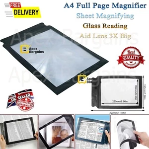 Large A4 Sheet Magnifying Glass Full Page 3X Magnifier Reading Aid Lens Big New. - Picture 1 of 12