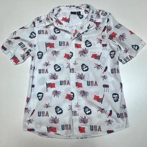 Mad Engine Patriotic Flag  Men’s L Button-Down Short-Sleeve Shirt 100% Cotton - Picture 1 of 7