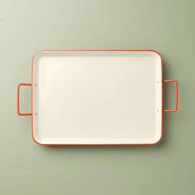 Powder-Coated Metal Rectangular Serving Tray Cream/Orange - Hearth & Hand - Image 1 of 4