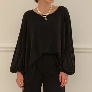 Top Adrianna Papell Negro Manga Plisada 2X Minimalista Elegante Tranquilo Lujo - Imagen 1 de 11